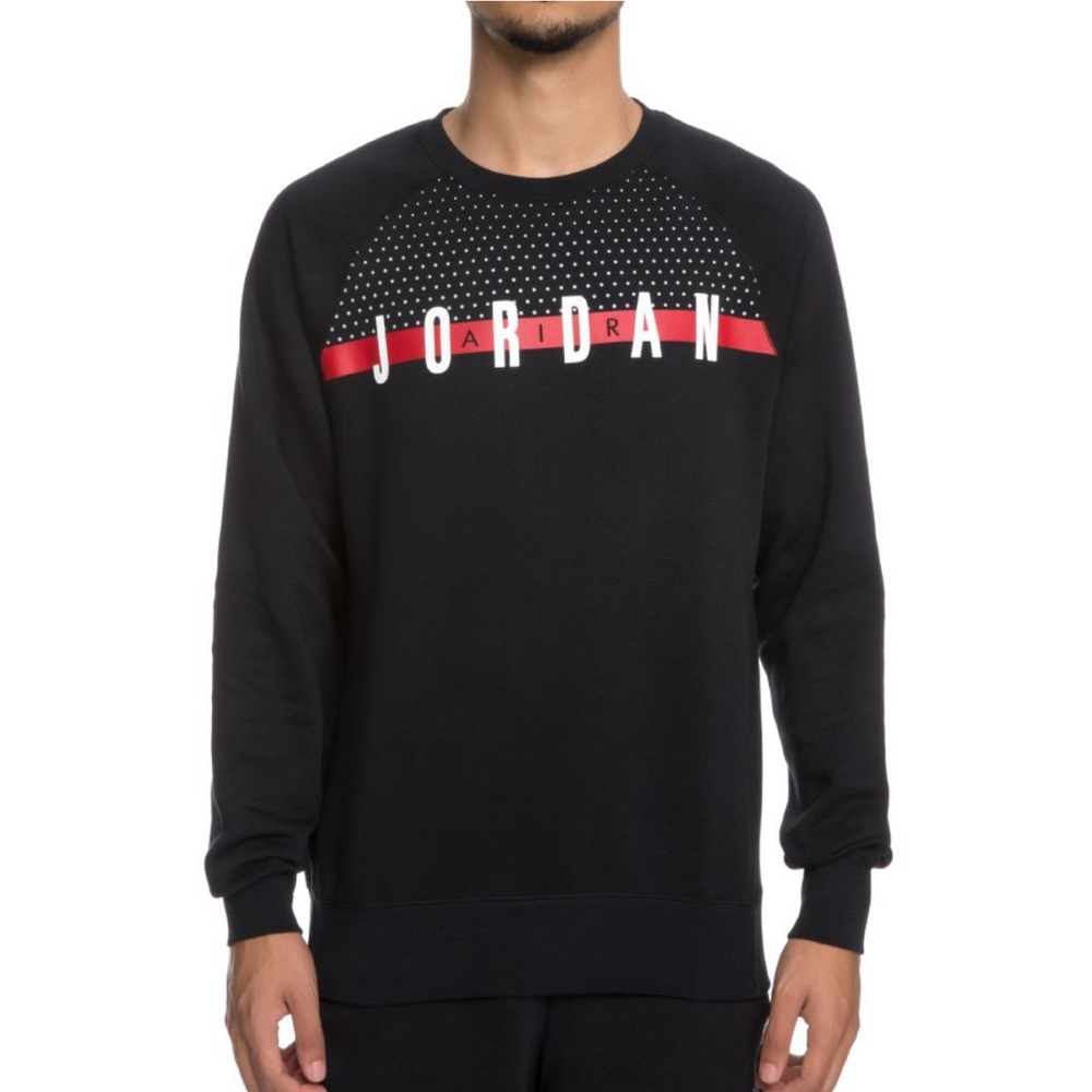 Nike Air Jordan Men’s Black Red White Dot Logo Graphic Sweatshirt Medium Crew